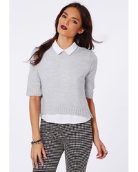 Missguided Kristyana Soft Knit Cropped Jumper In Grey