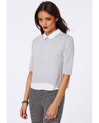 Missguided Kristyana Soft Knit Cropped Jumper In Grey