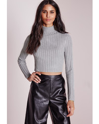Missguided Long Sleeve Turtle Neck Knit Crop Sweater Grey