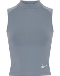 Nike Epic Lux Cropped Mesh Paneled Dri Fit Stretch Jersey Tank Gray