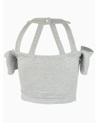 Choies Gray Cut Out Crop Top With Cold Shoulder