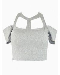 Choies Gray Cut Out Crop Top With Cold Shoulder