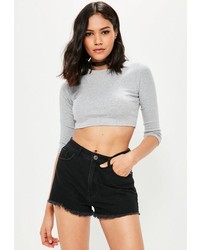 Missguided Grey Crew Neck Ribbed Crop Top