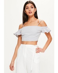 Missguided Grey Frill Sleeve Crop Top