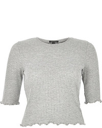 River Island Grey Ribbed Cropped Top