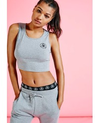 Missguided Active Motif Cropped Sports Vest Grey