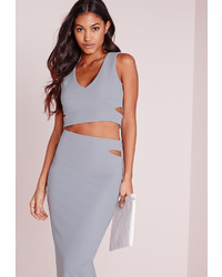 Missguided Plunge Cut Out Crop Top Slate Grey