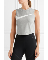 Nike Swoosh Cropped Stretch Cotton Jersey Tank Light Gray