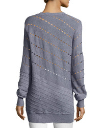 Prabal Gurung Diagonal Cutout Seam Merino Wool Sweatshirt Gray