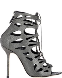 Grey Cutout Suede Lace-up Ankle Boots
