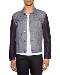 7 For All Mankind Leather Sleeve Denim Jacket