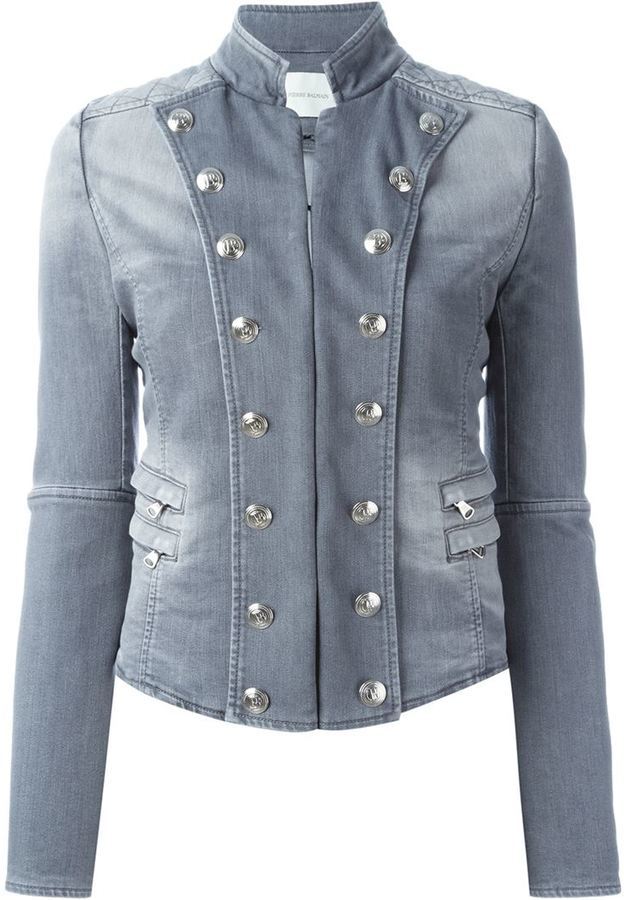 Et kors solid diagram PIERRE BALMAIN Military Style Denim Jacket, $530 | farfetch.com | Lookastic