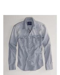 American Eagle Outfitters Grey Denim Western Shirt L Tall