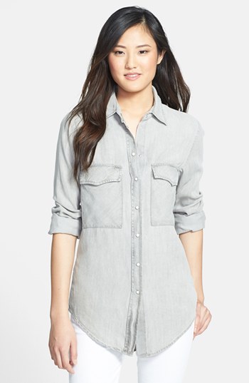 Dex Pocket Detail Denim Shirt Grey Washed Chambray Medium, $49 ...