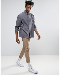 Asos Oversized Casual Washed Oxford Shirt In Gray