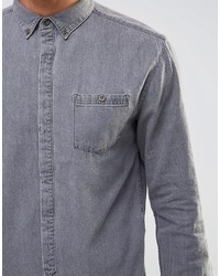 Pull&Bear Denim Shirt In Light Wash Gray In Regular Fit
