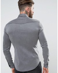 Asos Skinny Fit Western Denim Shirt In Gray