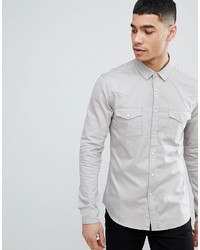 ASOS DESIGN Skinny Western Denim Shirt In Light Grey