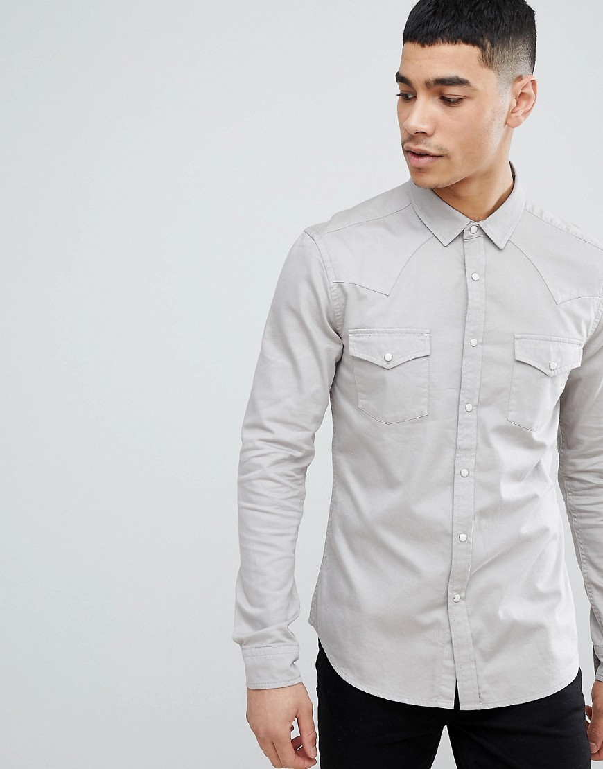 ASOS DESIGN Skinny Western Denim Shirt In Light Grey, $14 | Asos ...