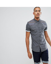 ASOS DESIGN Tall Skinny Western Denim Shirt With Aztec Panels In Grey