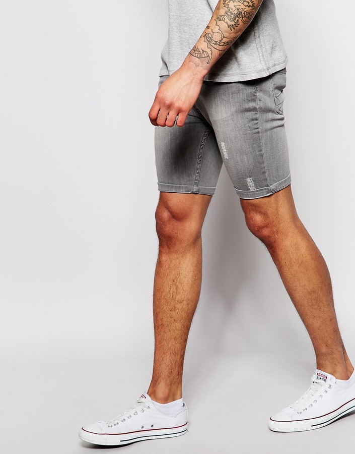 mens grey jean shorts