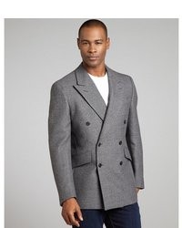 Prada Ardesia Grey Wool Blend Tweed Woven Double Breasted Blazer