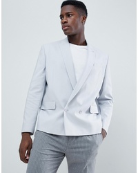 ASOS DESIGN Boxy Double Breasted Blazer In Ice Grey
