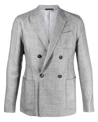Men's Grey Double Breasted Blazer, White and Black Horizontal Striped ...