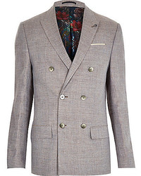 River Island Grey Linen Blend Double Breasted Blazer