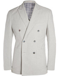 Hardy Amies Grey Unstructured Cotton Double Breasted Blazer