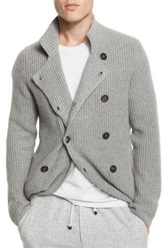 Brunello Cucinelli Double Breasted Shaker Knit Cashmere Cardigan Gray ...