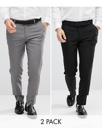 ASOS DESIGN 2 Pack Skinny Smart Trousers In Black And Grey Save