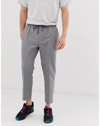 New Look Cropped Pull On Trousers In Grey Stripe