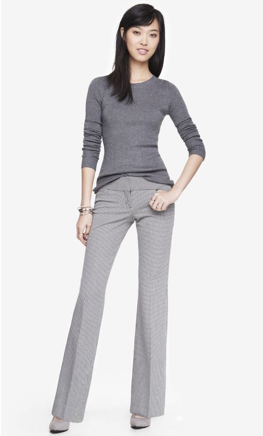 Express Micro Check Wide Waistband Flare Editor Pant, $79