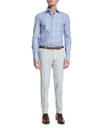 Isaia Gregory Flat Front Cotton Trousers Light Gray