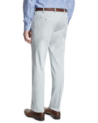 Isaia Gregory Flat Front Cotton Trousers Light Gray
