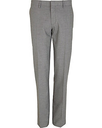 River Island Grey Basket Weave Slim Fit Suit Pants