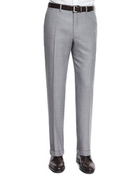 Canali Sienna Contemporary Fit Twill Trousers Light Gray