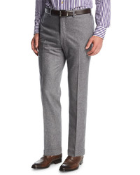 Kiton Wool Cashmere Flat Front Trousers Gray