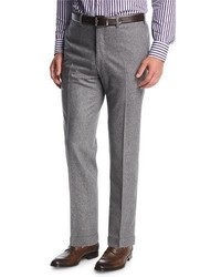 Kiton Wool Cashmere Flat Front Trousers Gray
