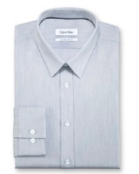 Calvin Klein Dress Shirt X White And Grey Stripe Long Sleeved Shirt