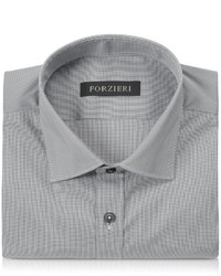 Forzieri Dark Gray Micro Checked Stretch Cotton Slim Fit Shirt