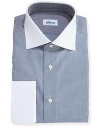 Brioni End On End Dress Shirt With Contrast Collar Cuffs Gray