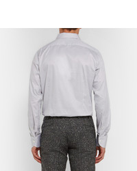 Canali Grey Slim Fit Striped Cotton Shirt