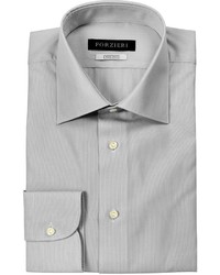 Forzieri Light Gray Striped Non Iron Cotton Slim Fit Shirt