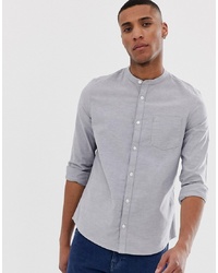 Burton Menswear Oxford Shirt In Grey With Grandad Collar