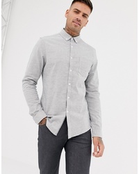 ASOS DESIGN Slim Oxford Shirt In Grey Yarn Dye