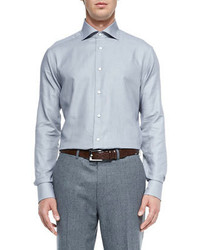 Ermenegildo Zegna Tonal Textured Oxford Shirt Gray