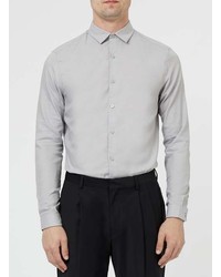 Topman Grey Oxford Long Sleeve Dress Shirt