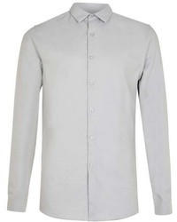 Topman Grey Oxford Long Sleeve Dress Shirt